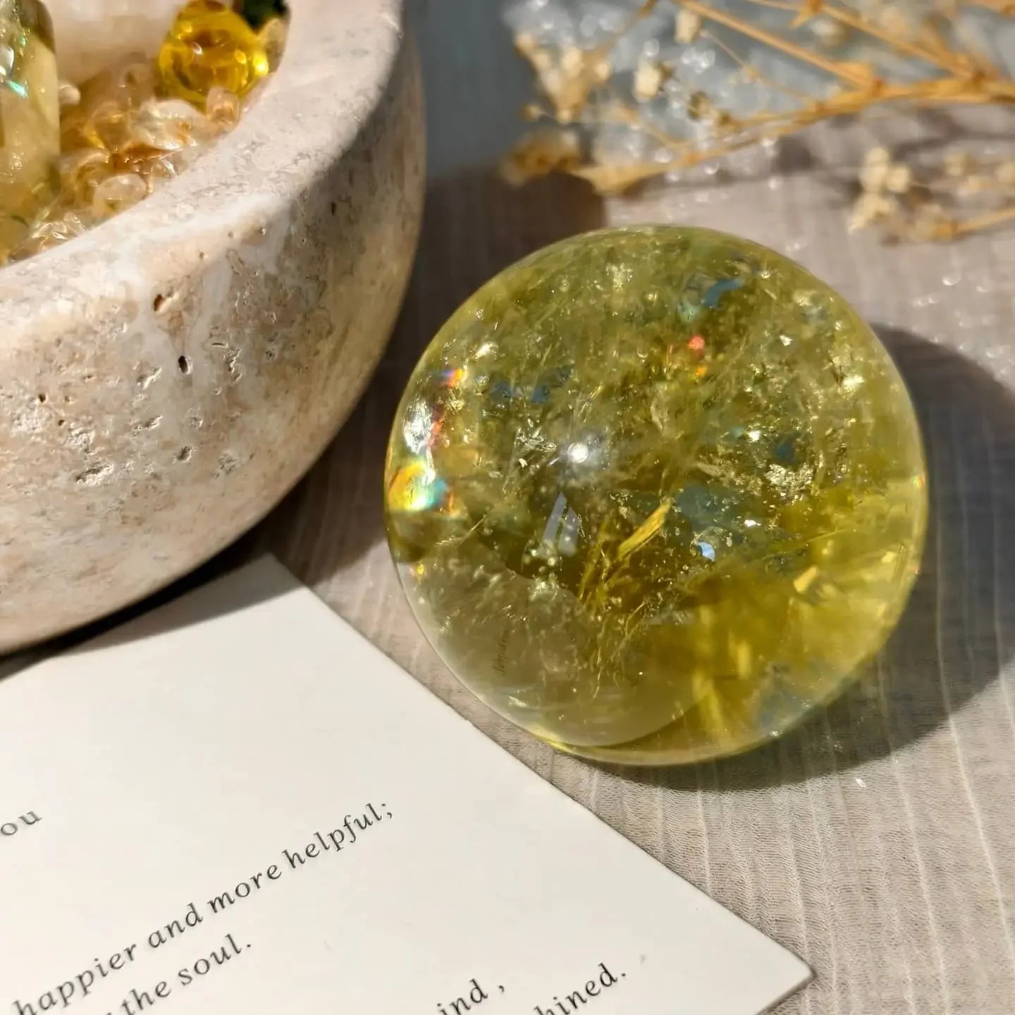 Natural citrine sphere close-up