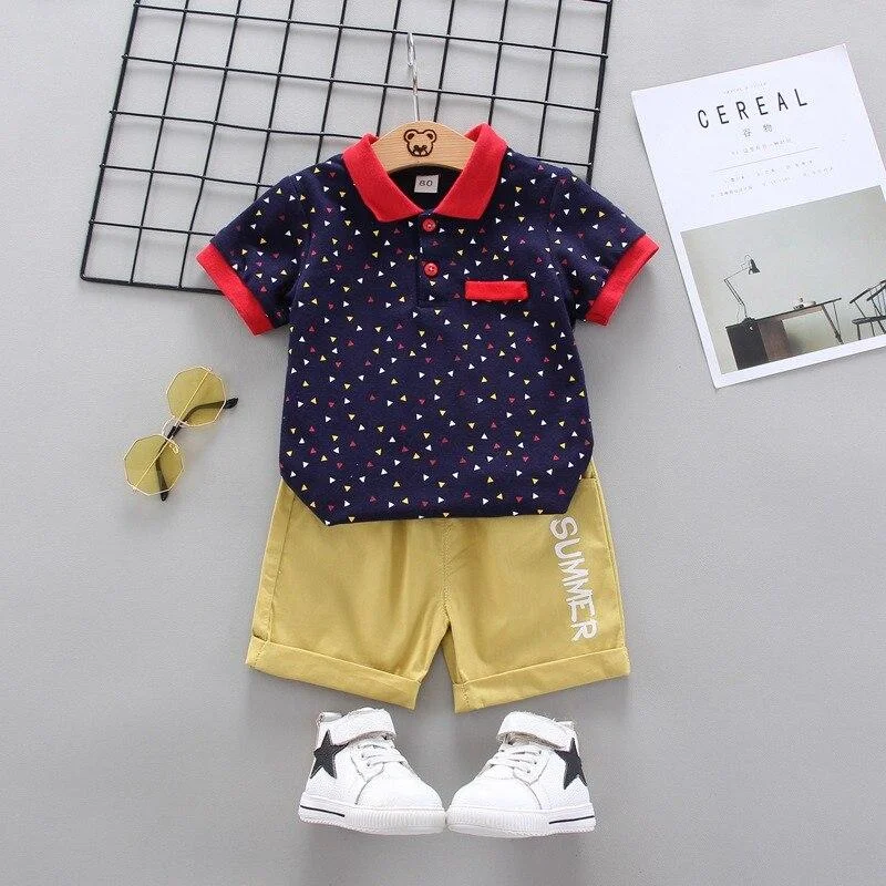 Toddler Baby Boy Summer Clothes Set Fashion Short Suit Cotton T-shirt + Geometric Printed Breechcloth 2 Pcs Children Outfits