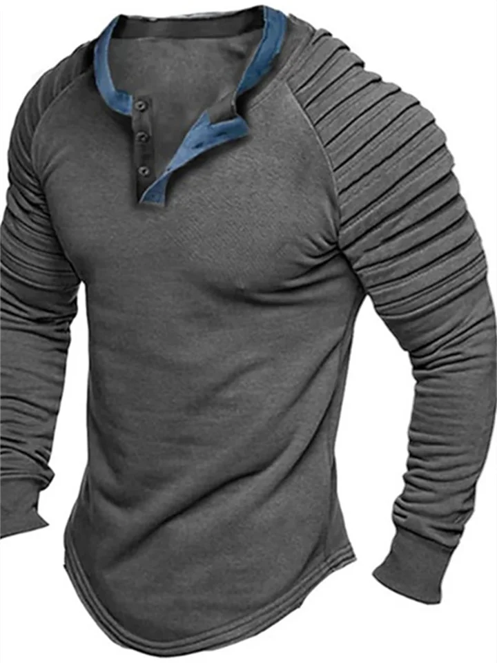 Men's Henley Shirt Long Sleeve Shirt Plain Slim Pleated Henley Street Vacation Long Sleeve Pleated Sleeve Clothing Apparel Designer Basic Modern Contemporary