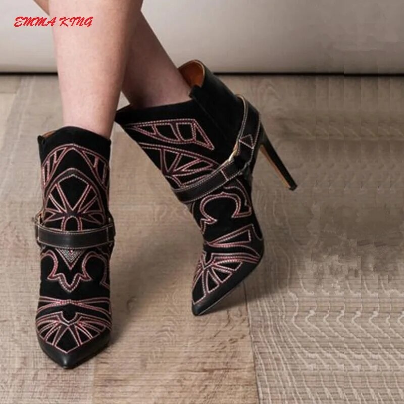 Women Suede Leather Pointed Toe Ankle Boots High Heels Ladies Party Shoes Woman Short Booties