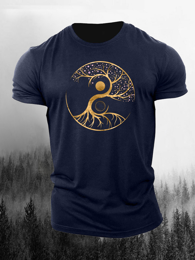 Men's Yin Yang Tree Of Life Print Short Sleeve T-Shirt