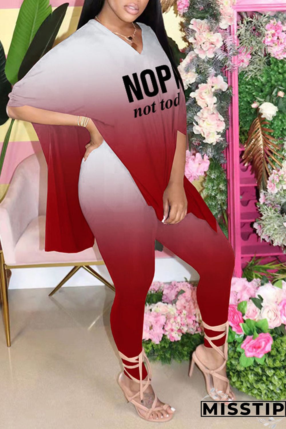 Black Casual Print Patchwork V Neck Short Sleeve Two Pieces