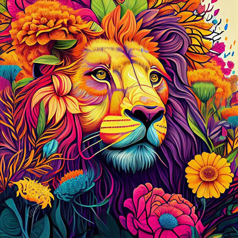 Diamond Painting - Full Round Drill - Colorful Lion(Canvas|30*30cm)