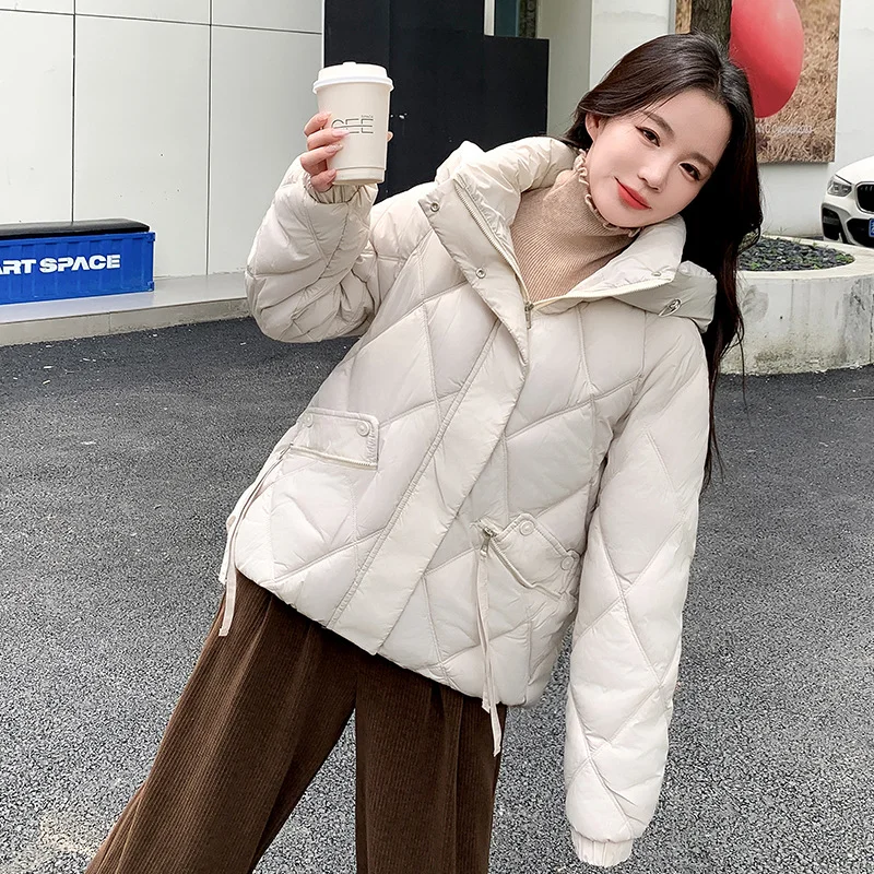 Toloer Down Cotton Jacket Female 2024 New Fashion Style To Overcome The Loose Diamond Design Sense Warm And Thin Cotton-Padded Coat-Outfit Ideas