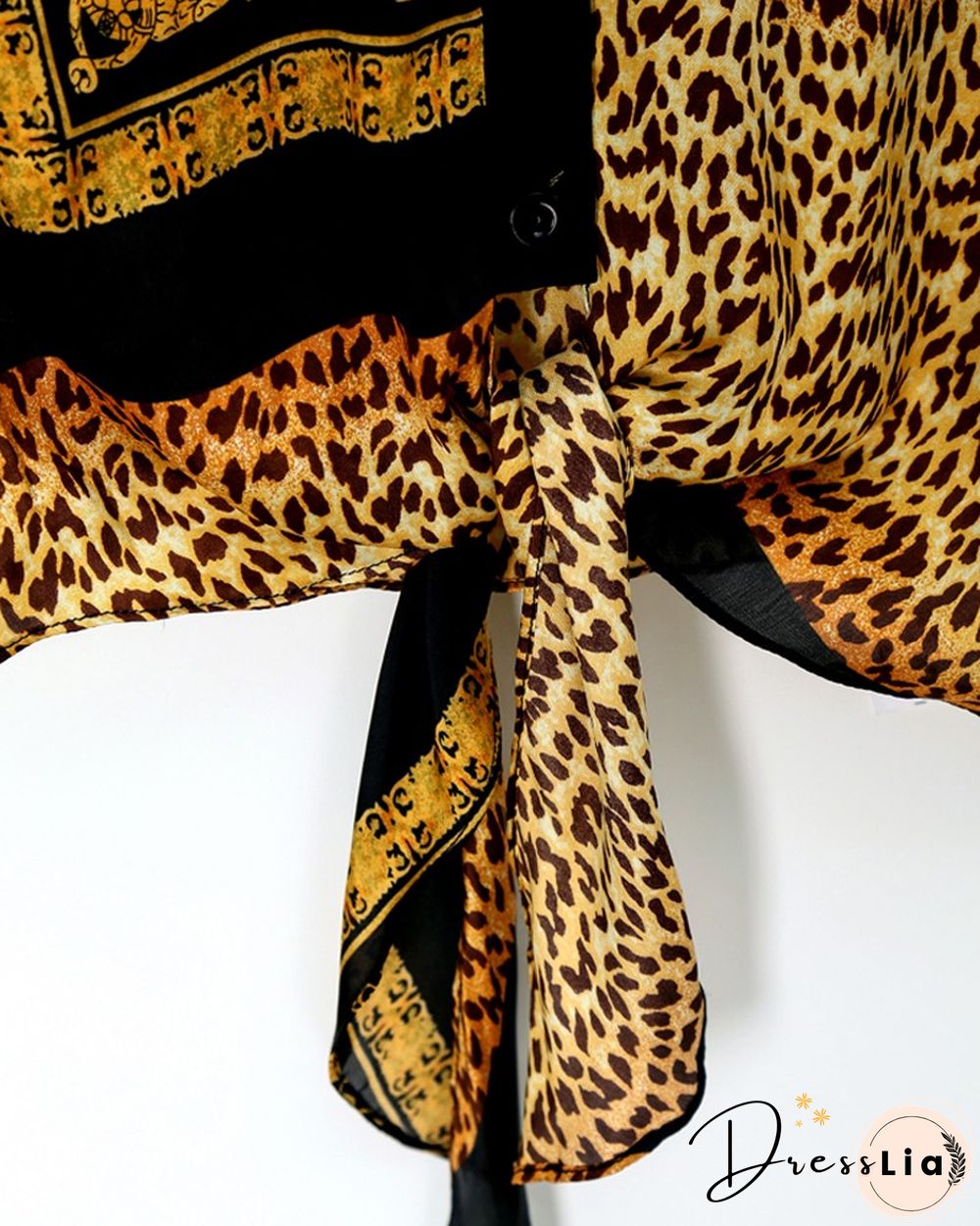 Leopard Print Knot Front Long Sleeve Blouse