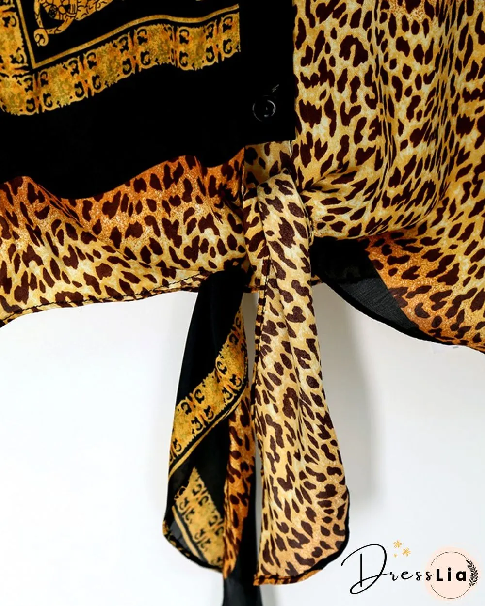 Leopard Print Knot Front Long Sleeve Blouse