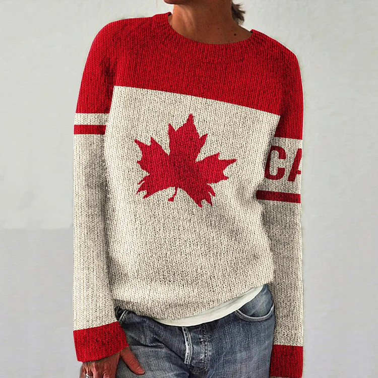 VChics Women's Canada Maple Leaf Cozy Knit Sweater