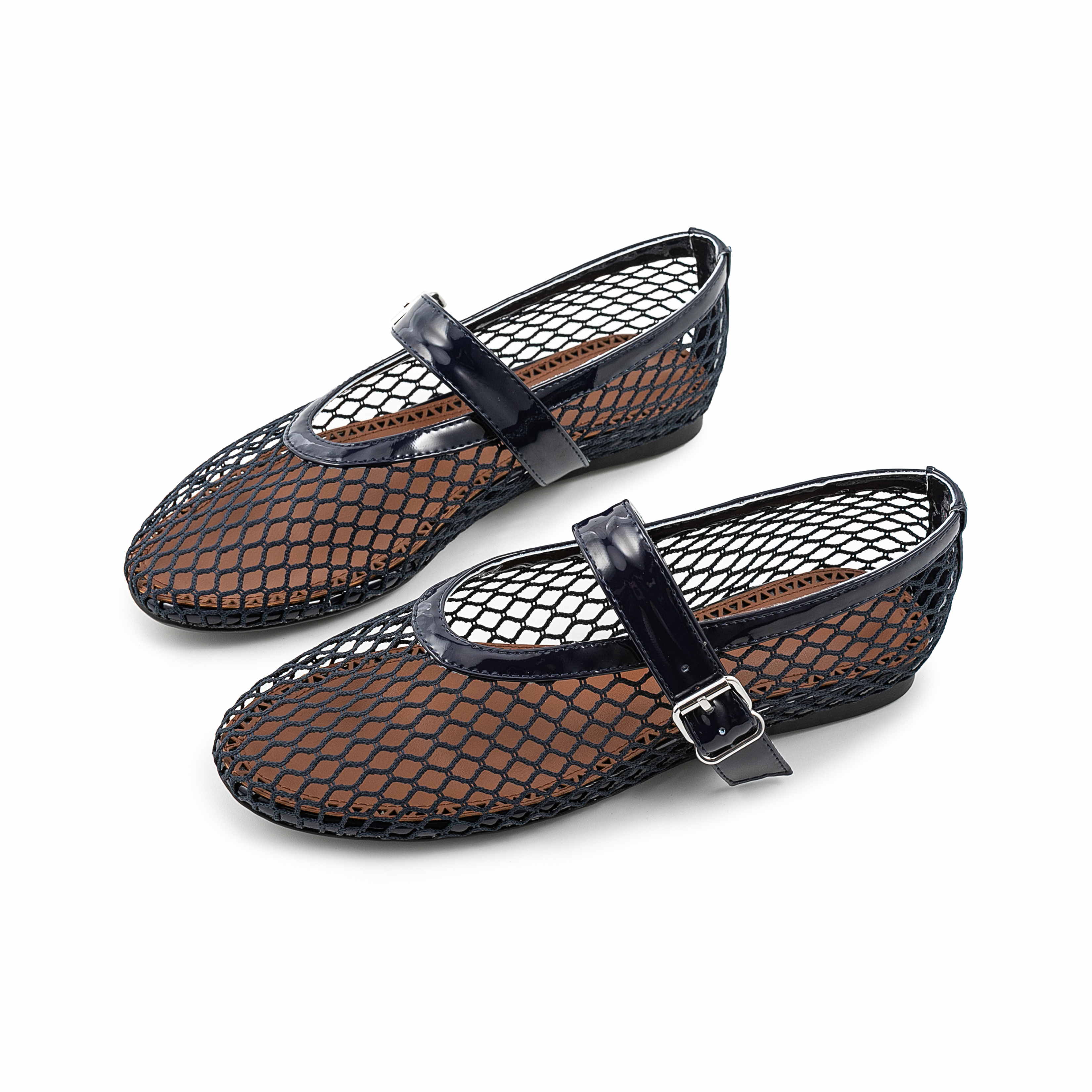 Round Toe Flats Mesh Buckle Strap Mary Jane Shoes