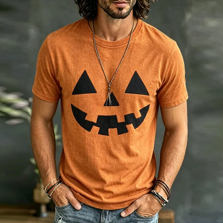 Men's Retro Halloween Smiley Face Print Casual T-shirt