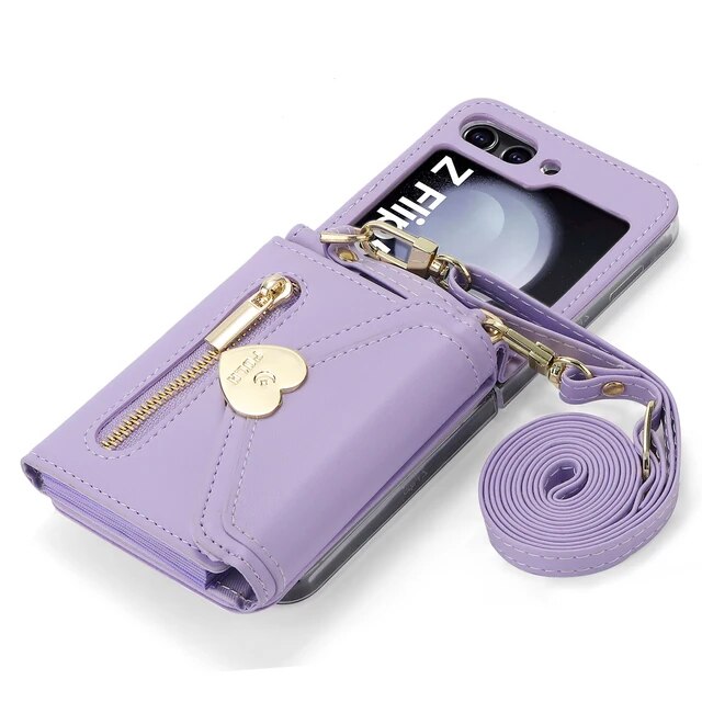 For Samsung Z Flip 5/Flip4 Love Zipper Leather Card Holder Case