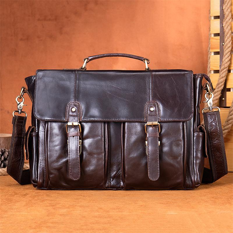 Men's Business Handbag Retro Leather Flip Type Crossbody Bag