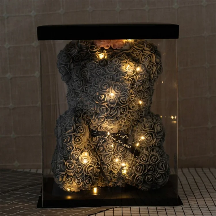 New 25CM Creative Foam Rose Bear Artificial Cute Flower Bear with Light Strip for Valentine's Day Anniversary Wedding