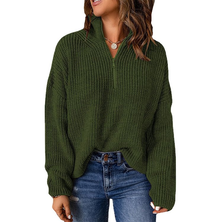 Solid Color Casual Loose Zipper Zipper Sweater - BlackFridayBuys
