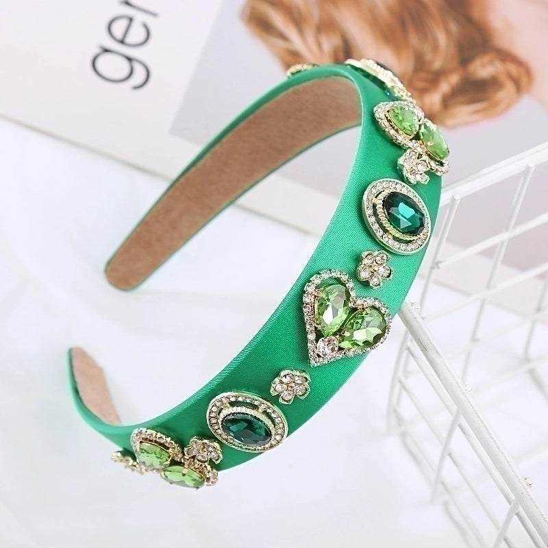 Women’s Sweet Heart Shape Alloy Cloth Inlay Rhinestones Hair Band