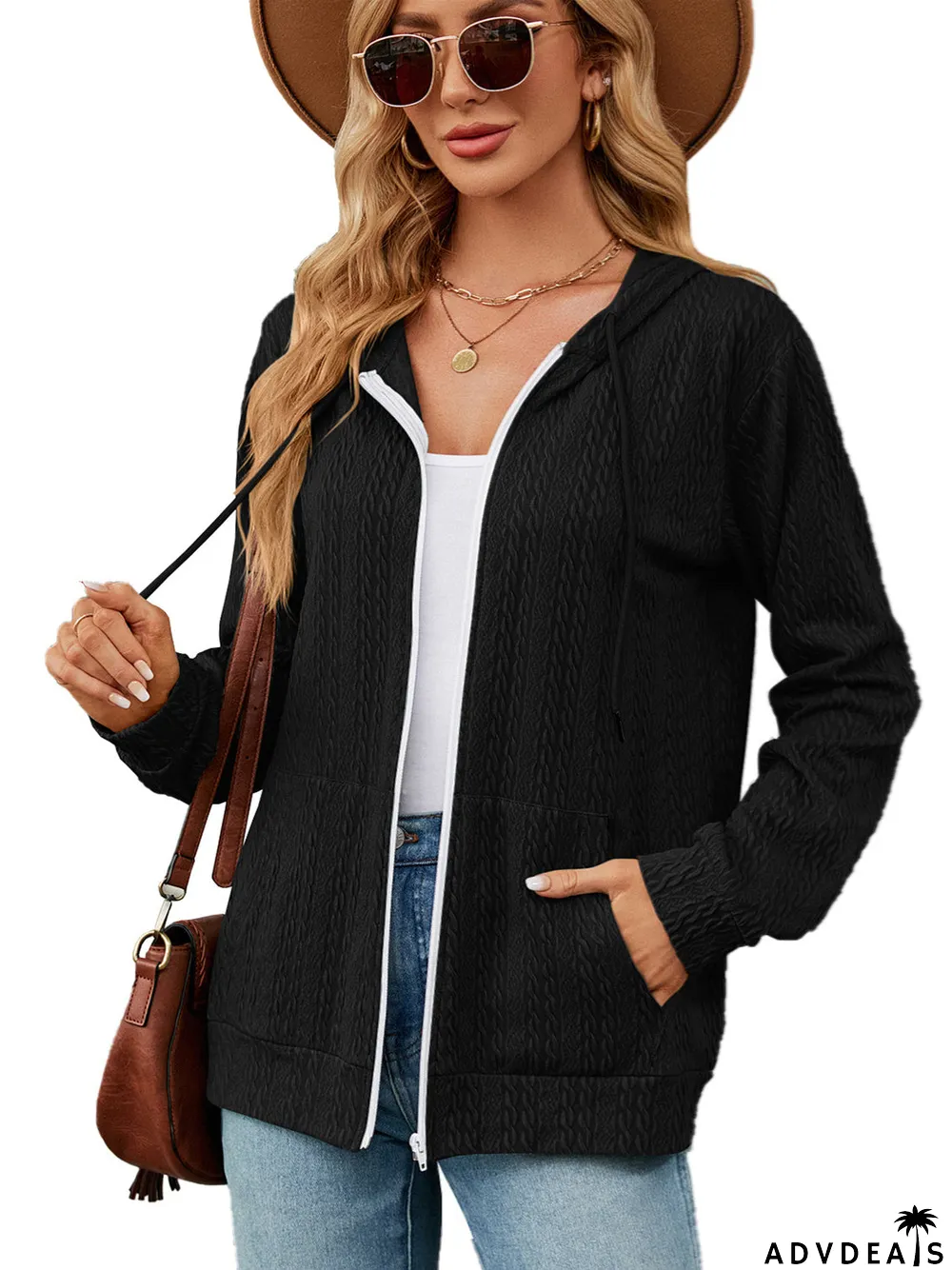 Women's Striped Stitching Solid Color Long Sleeve V-neck Coat