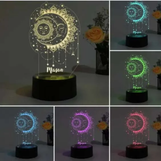 Personalized Moon and Sun Night Light Custom Name Gifts For Kids