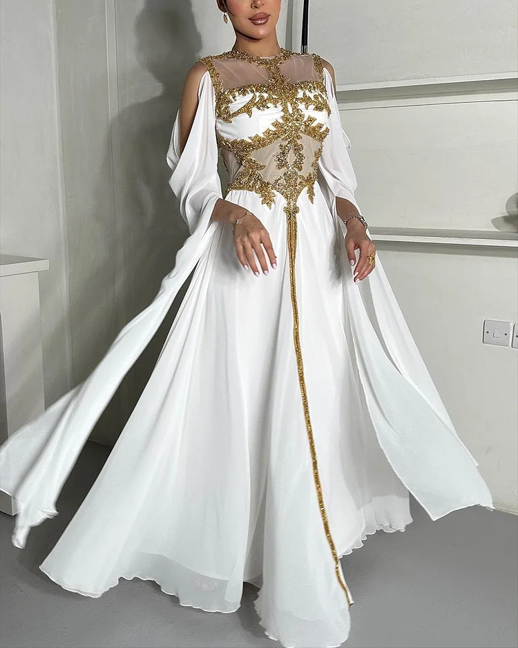 Women's Round Neck Mesh Embroidery Dress