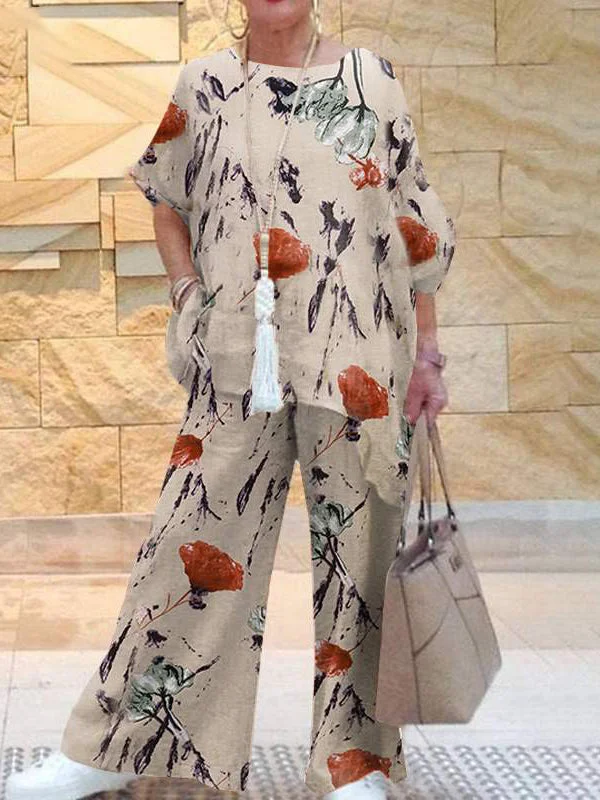 Women's Casual Large Size Asymmetrical Long Sleeve Suit Wide Leg Pants Two-Piece Set