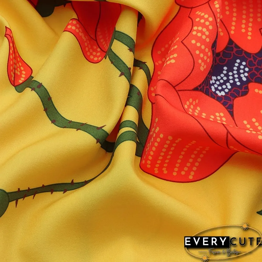 Elegant Elastic High Waist Pockets Umbrella Skirt Women Flower Print Party Maxi Skirts