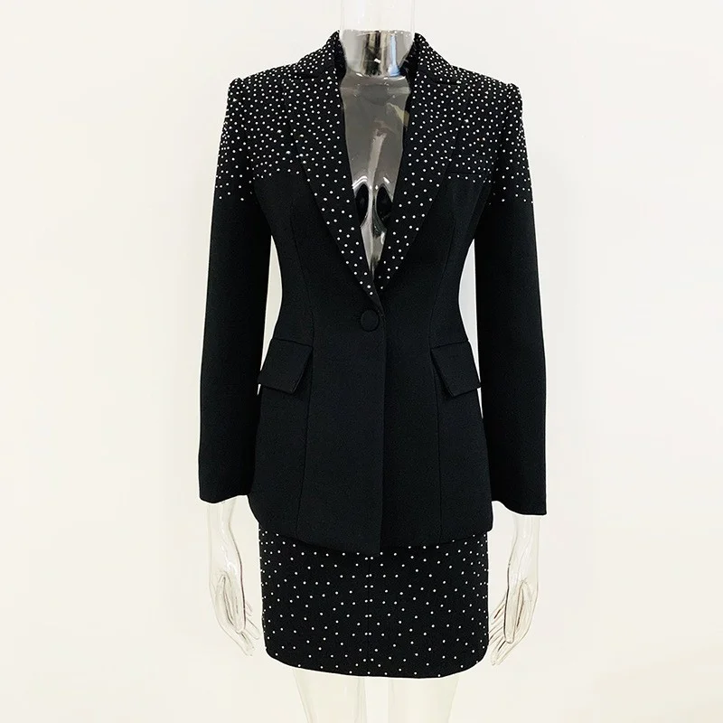 Nigikala Nigikala New Star Fashion Hot Diamond Body A Buckle Suit Jacket Half-Skirt Suit
