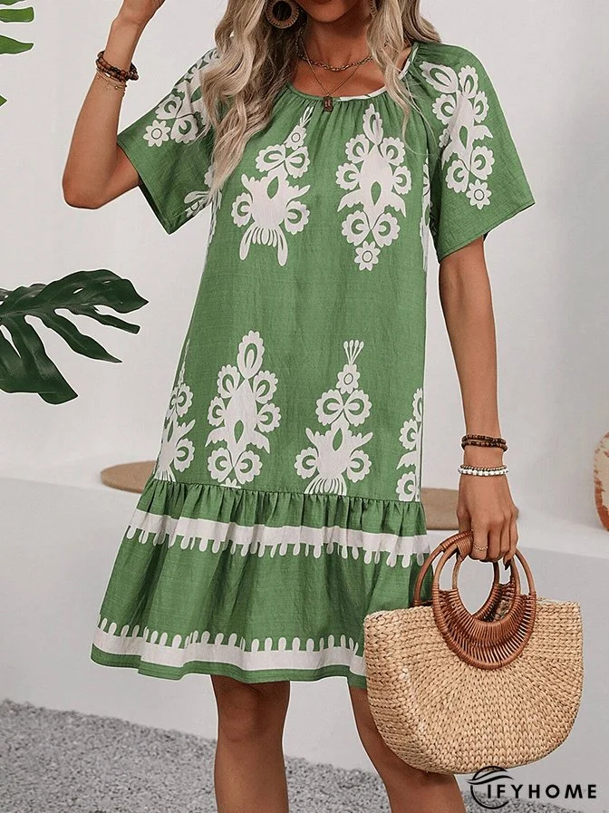Women's Retro Print Design Casual Resort Dress | IFYHOME