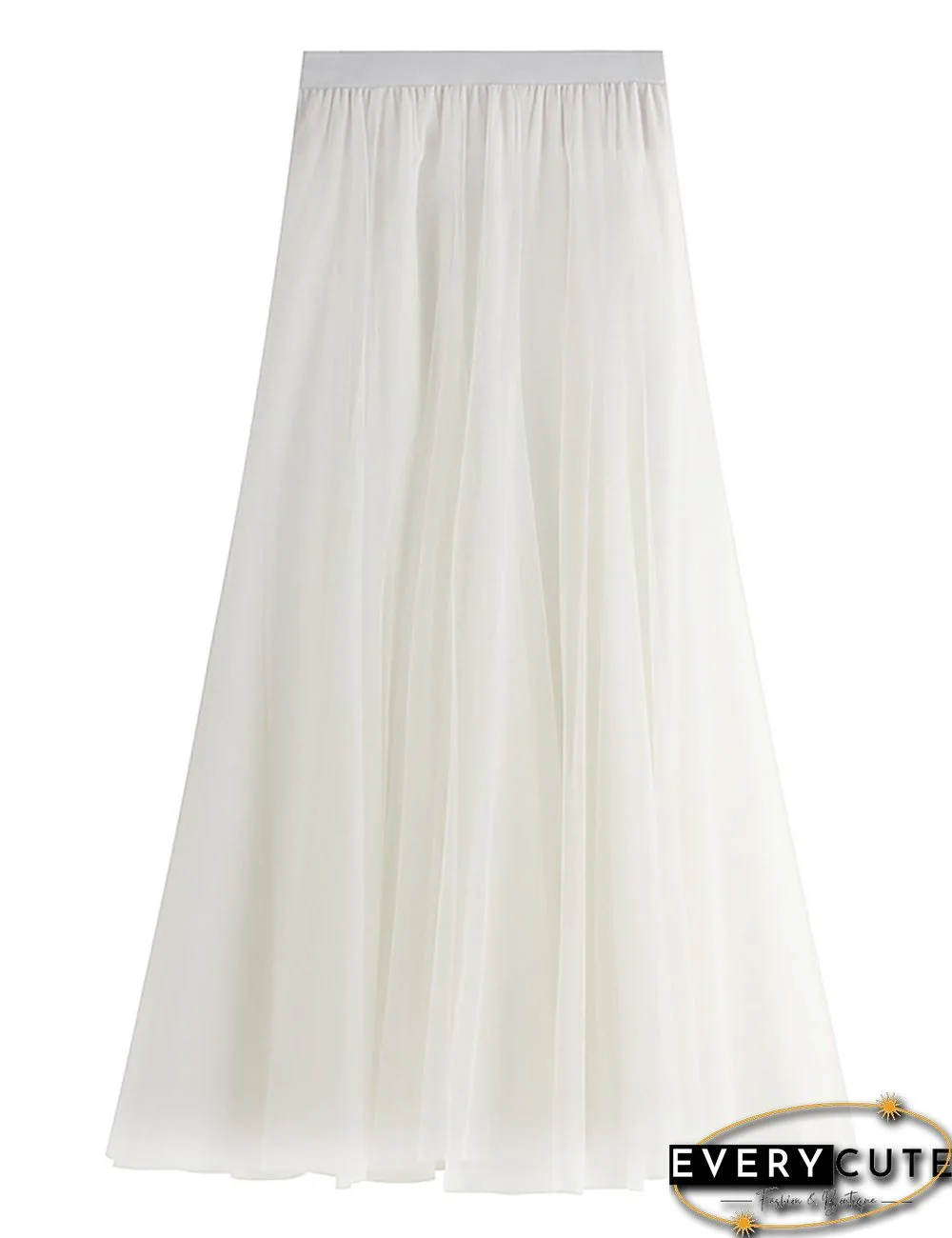 White High Waist Gauze Pleated A-line Maxi skirt