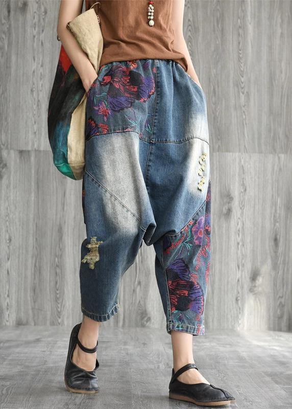 VCSHOES cotton clothes Women Printed Frayed Low Crotch Jeans