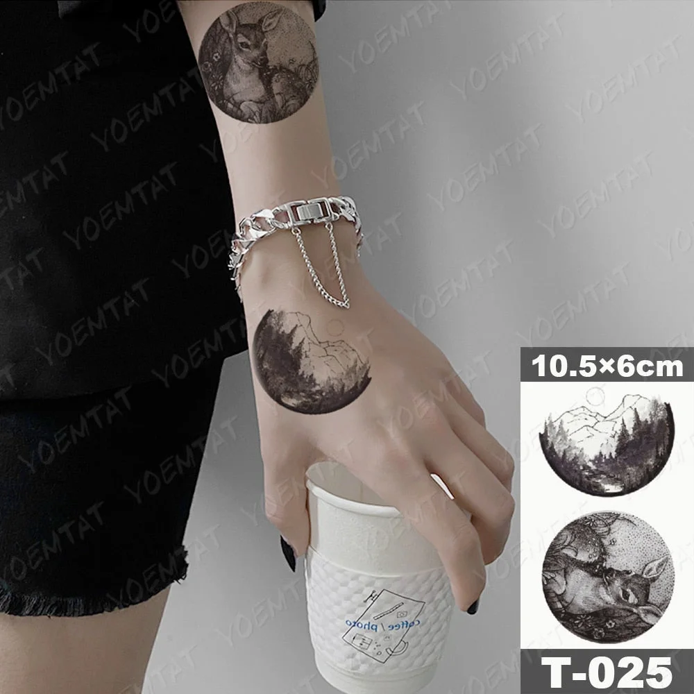 Waterproof Temporary Tattoo Sticker Moth Butterfly Wolf Snake Deer Panda Animal Flash Tatto Women Men Kids Body Art Fake Tattoos