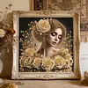 Dame aux perles de rose dor&eacute;e, kit sp&eacute;cial de perceuse partielle en forme DIY pour adultes, d&eacute;butants, d&eacute;coration int&eacute;rieure, peintures de diamants, art de pierres pr&eacute;cieuses 30x30cm