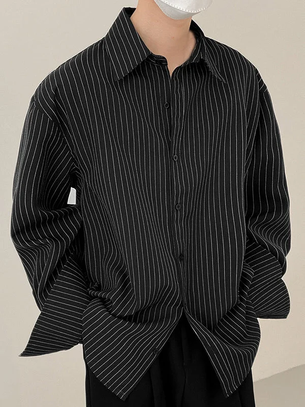 Aonga - Mens Casual Striped Long Sleeve ShirtJ