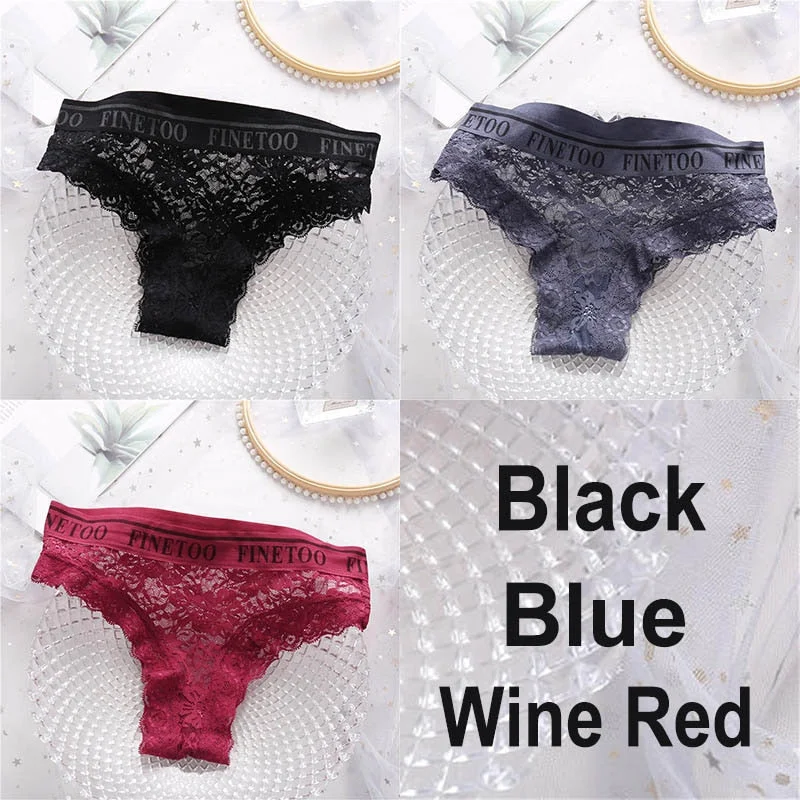 3PCS/Set Lace Panties Women Sexy Underwear Briefs Floral Lace Female Underpants Solid Color Intimate Lingerie Woman Panties M-XL