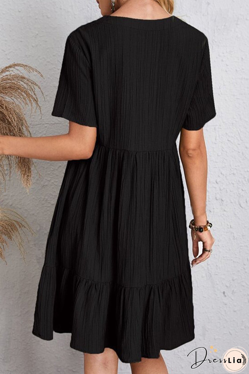 Full Size Ruched V-Neck Short Sleeve Dress