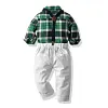 Kid Baby Boy Bow Tie Long Sleeve Plaid Set 2 Pcs