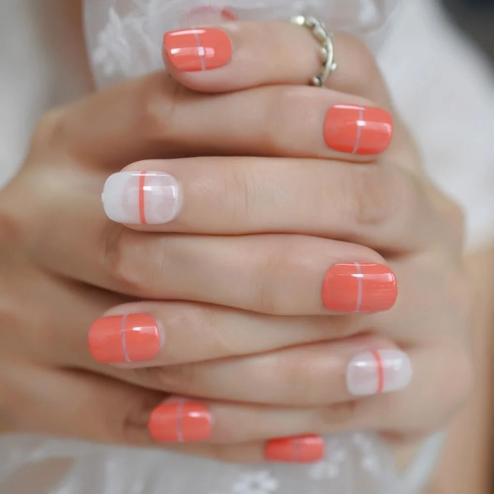 Simple Line Cutting Design Press On Nails Medium-Short Square Shape Supplies For Gels Nails Art Fingernails Full Cover EchiQ-Nail Inspo