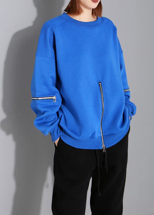VCSHOES Blue O-Neck zippered Loose Fall Pullover Street wear