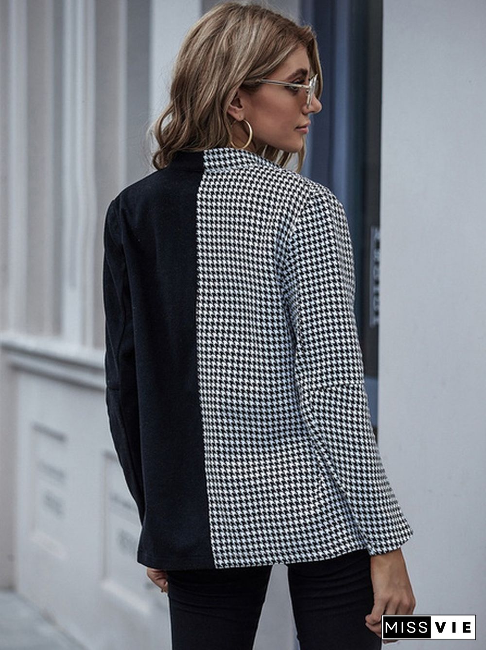 Womens Fashion Patchwork Blazer Jacket Office Work Business Outfit Lady Lapel Long Sleeve