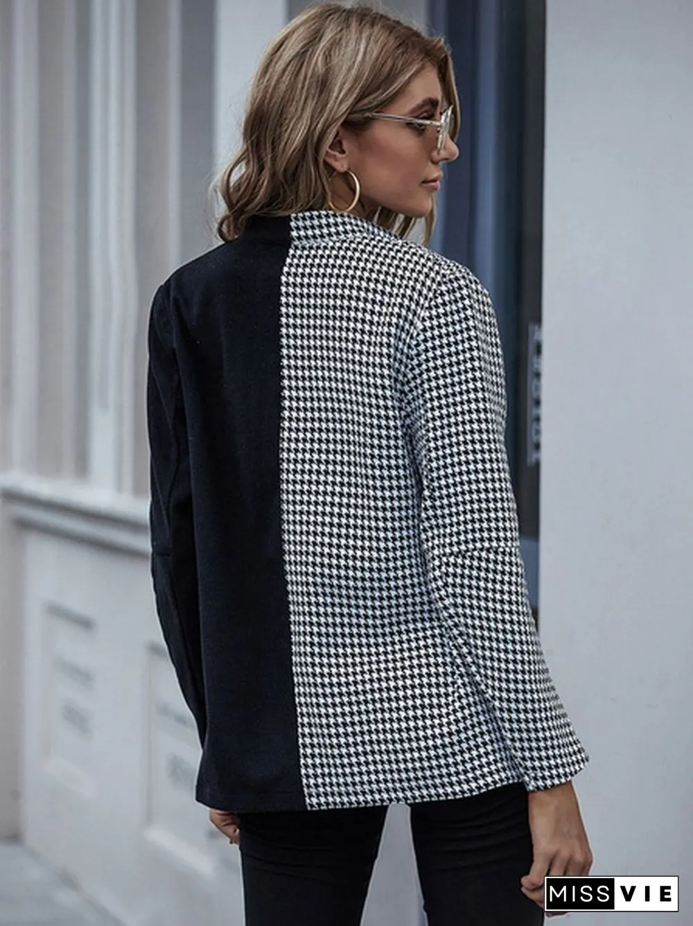 Womens Fashion Patchwork Blazer Jacket Office Work Business Outfit Lady Lapel Long Sleeve