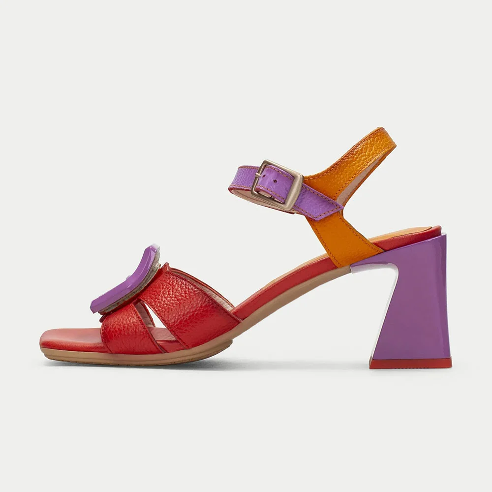 Multicolor Faux Leather Buckle Ankle Strap Women's Heel Sandals