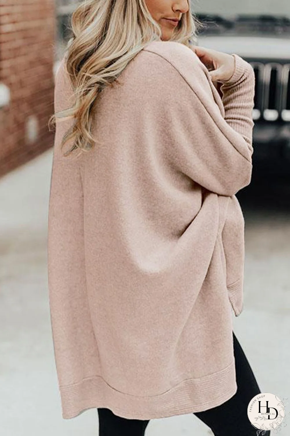 Apricot British Style Solid Slit Turtleneck Tops