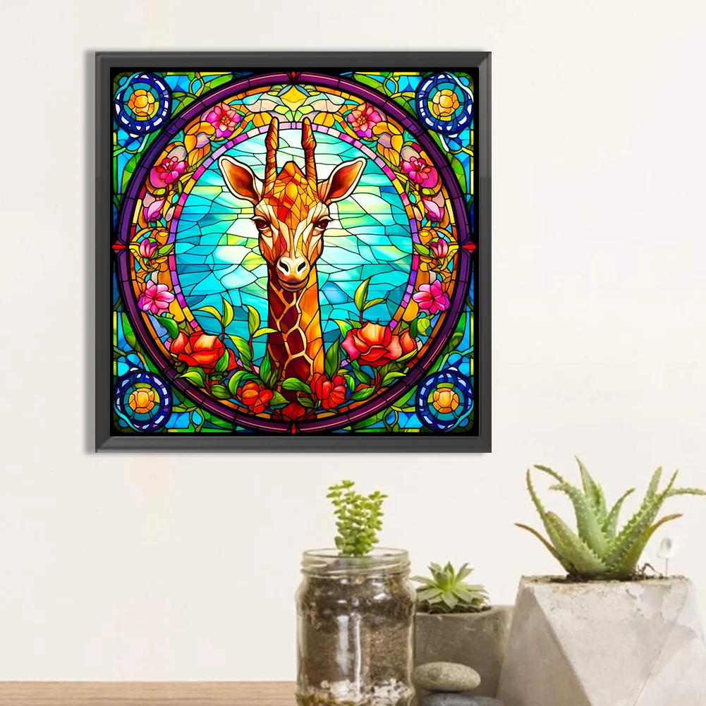 Diamond Painting - Full Round Drill - Stained Glass Giraffe(Canvas|30*30cm)