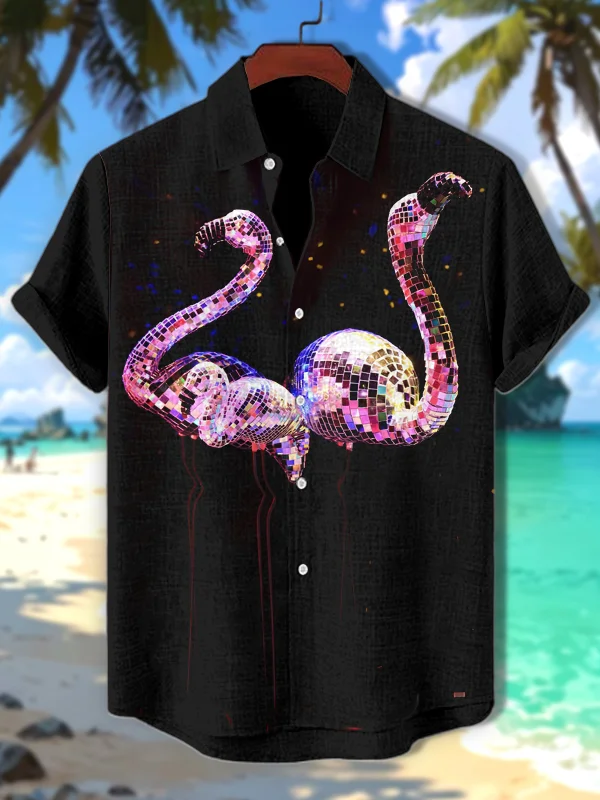 Men's Abstract Sparkly Disco Flamingo Art Print Shirt