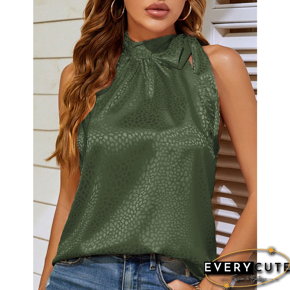 Army Green Leopard Print Bowknot Halter Tank Top
