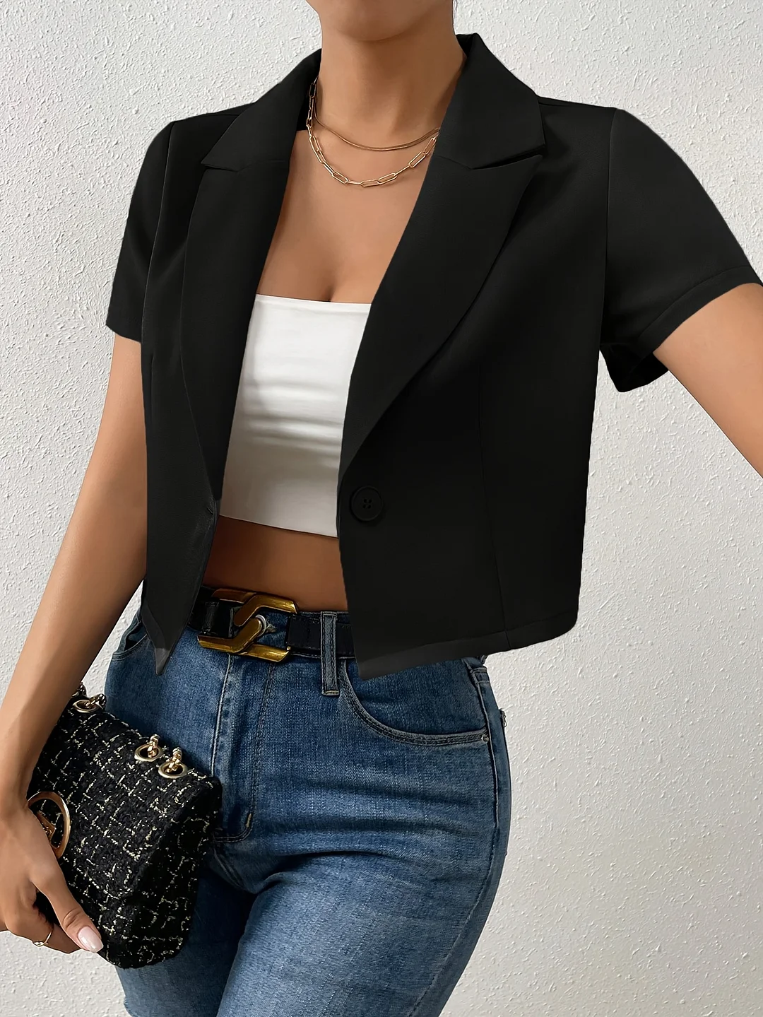 Elegant Women's Professional Blazer | Office To Party Jacket, Structured H-Silhouette, Machine Washable Non-See-Through Fabric For Everyday & Formal Events - Business Casual, Short Sleeve Jacket, Durable Material, Short Suit Jacket, Business Attire | IFYHOME