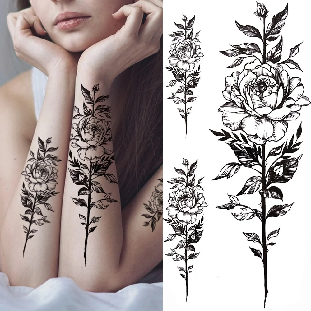 Clock Flower Tattoo Sticker Fake Tiger Lion Deer Snake Temporary Tattoo For Momen Kids Black Evil Devil Tribal Totem Tatoo Paper 712