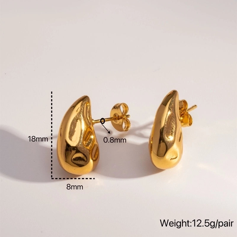 1 Pair Minimalist Shiny Water Droplets Polishing Pleated 316L Stainless Steel  18K Gold Plated Ear Studs