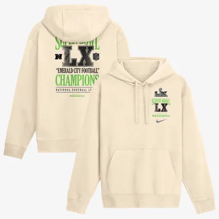 Men's Seattle Seahawks Nike Natural Super Bowl LX Champions Long Ball Club Fleece Hoodie