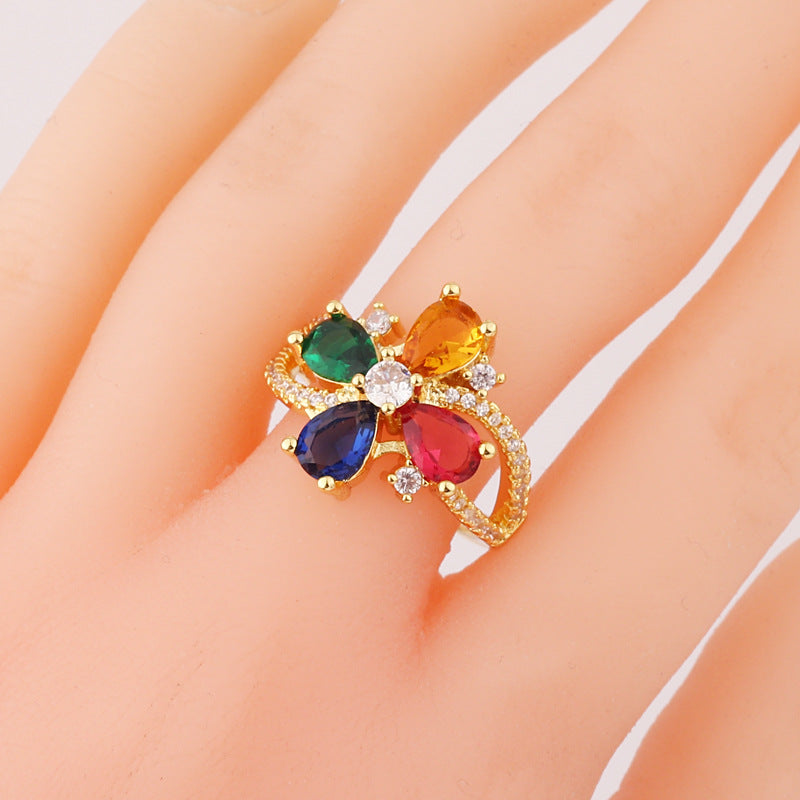 Fashion Women Octagram Flower Copper Electroplating Rings