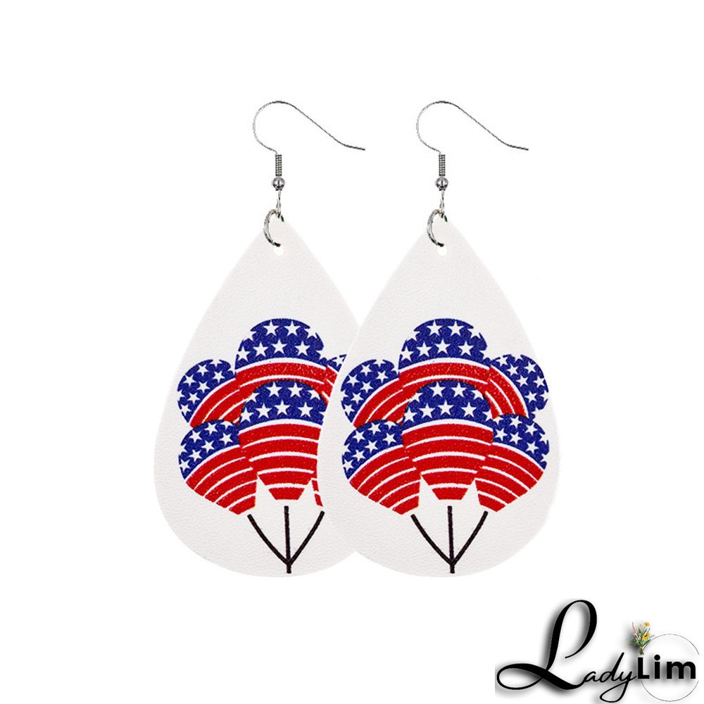 Red Blue Fashion Casual Print Patchwork Earrings