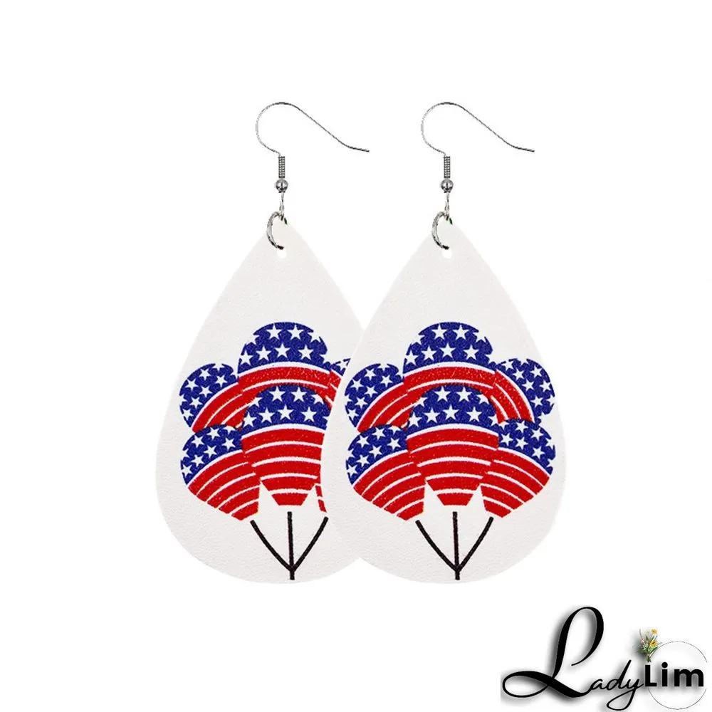 Red Blue Fashion Casual Print Patchwork Earrings