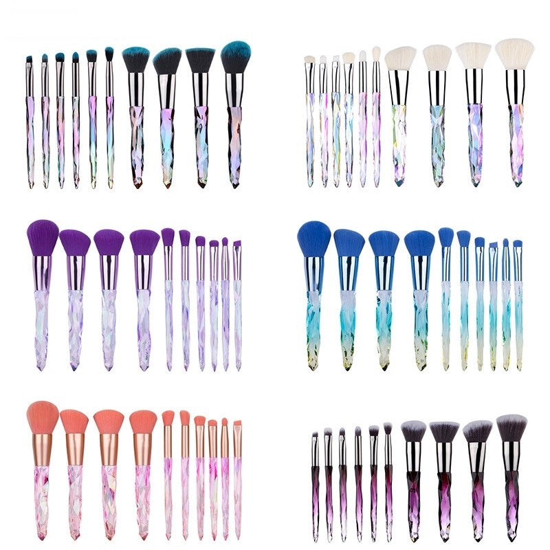 Minimalist Pink Purple Blue Arylic Artificial Fiber Acrylic Handle Makeup Brushes 1 Set